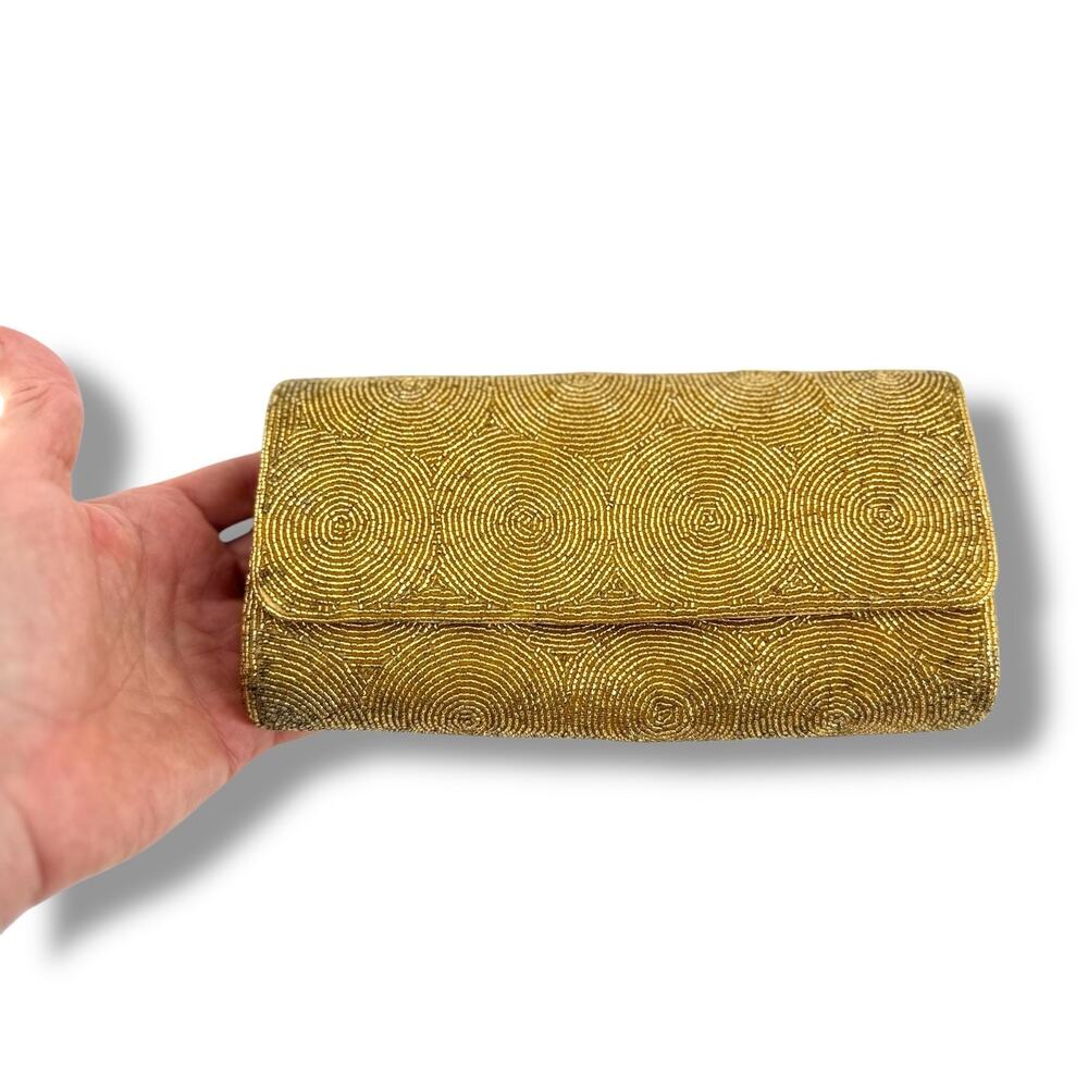 Vintage Iiyama Tokyo Japan Gold Beaded Clutch 1950s Hand Made Mid Century VTG